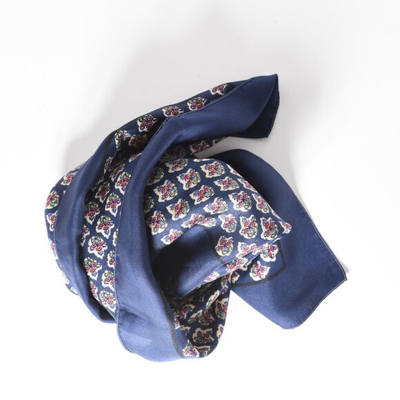 Vintage Liberty of London Floral Silk Scarf Navy Blue Very Good Condition Medium - Picture 4 of 4
